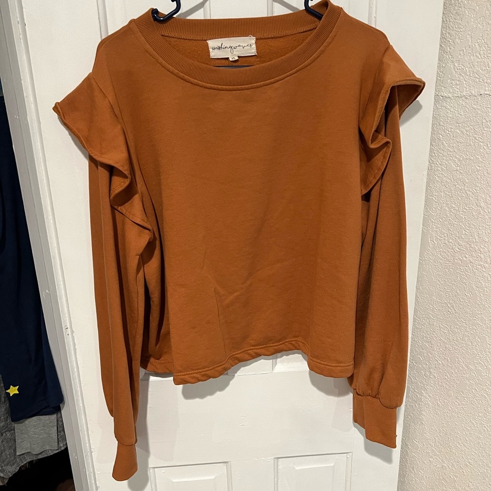 Wishing Waves Ruffle Shoulder Sweater